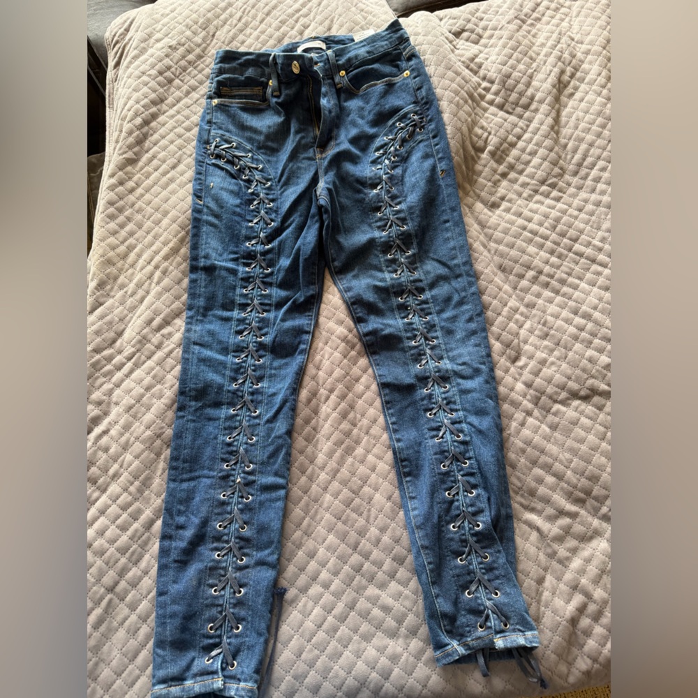 Good American Blue Lace-Up Skinny Jeans